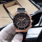 Perfect Replica Audemars Piguet Royal Oak Rose Gold Case Black Steel Bezel 42mm Men's Watch